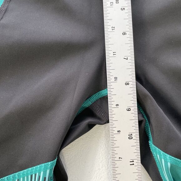 ASICS D1 Leggings Womens XS Athletic Side Pockets Black Green Stripes Activewear - Picture 9 of 11